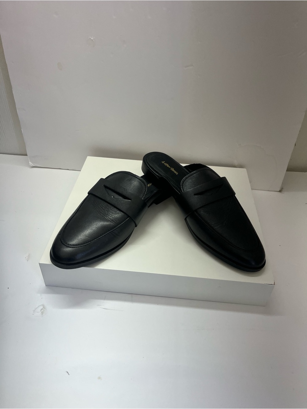 & Other Stories Black Leather Backless Penny Loafers